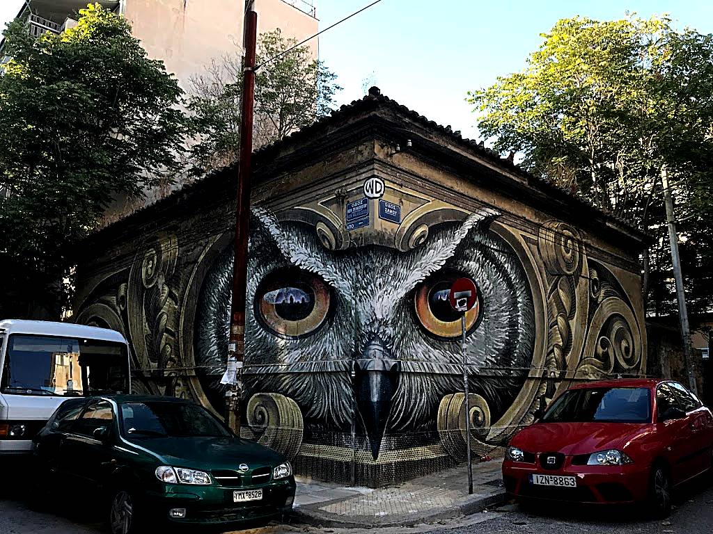 Owl graffiti mural art